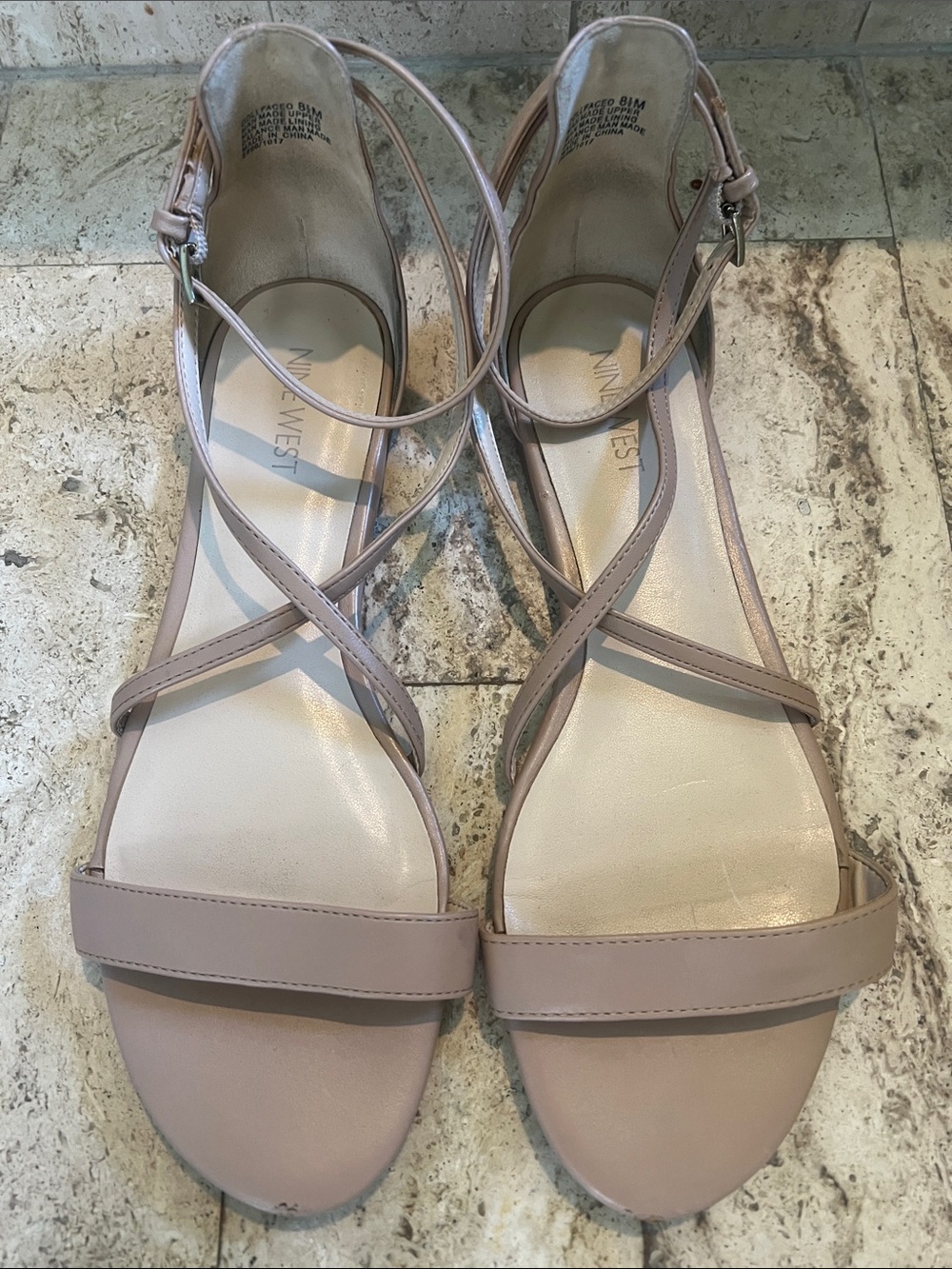 Nine West Blush Nude Crisscross Ankle Strap Sandals
